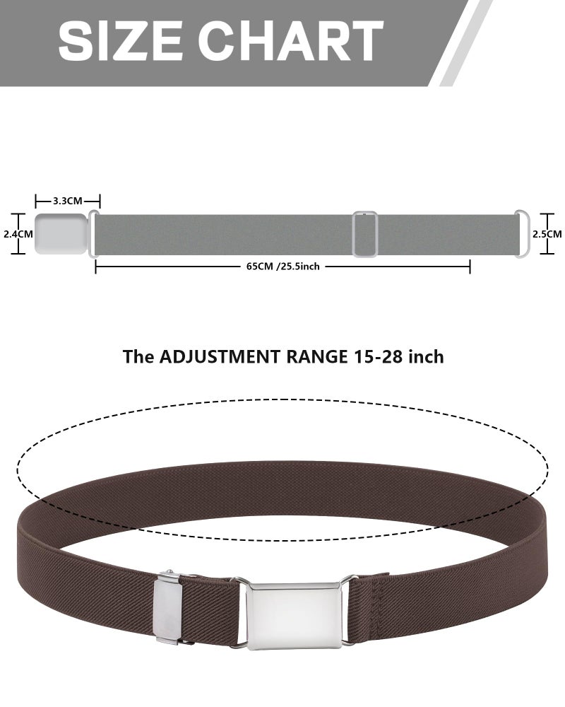 WELROG Toddler Kids Adjustable Buckle Belt - Elastic Child Silver Buckle Belts for Girls Boys (Black/Coffee) - Image 4